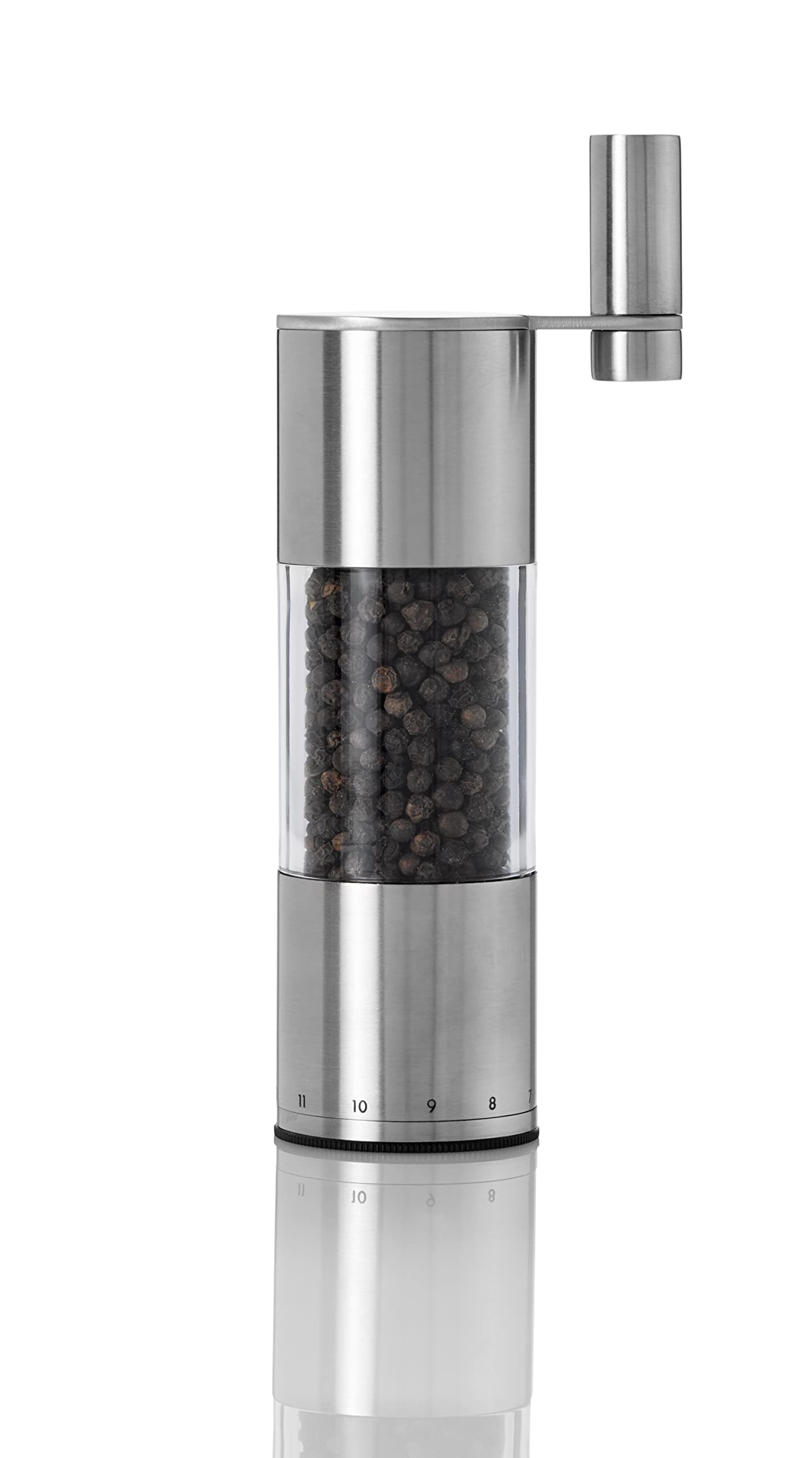 AdHoc SELECT Geared Salt or Pepper Grinder, 12 Coarseness Settings, Stainless Steel/Acrylic, CeraCutXL Ceramic Grinder, Crank Gear System, 20cm, Silver/Clear, Premium Salt or Pepper Mill