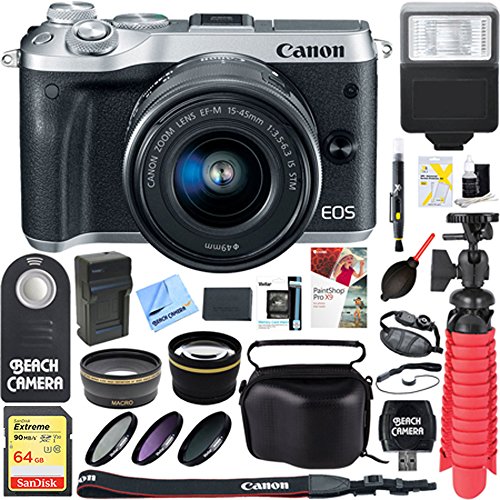 Canon-M6-EOS-242MP-Mirrorless-Digital-Camera-with-EF-M-15-45mm-IS-STM-Lens-Silver-64GB-Extreme-SDXC-Memory-UHS-I-Card-Accessory-Bundle