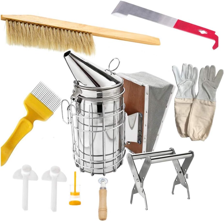 HunterBee Beekeeping Smoker Kit and Tool-Bee Smoker Bee Hive Smoker for Beekeeping/Beekeeper Veil Hat, basic for beginner