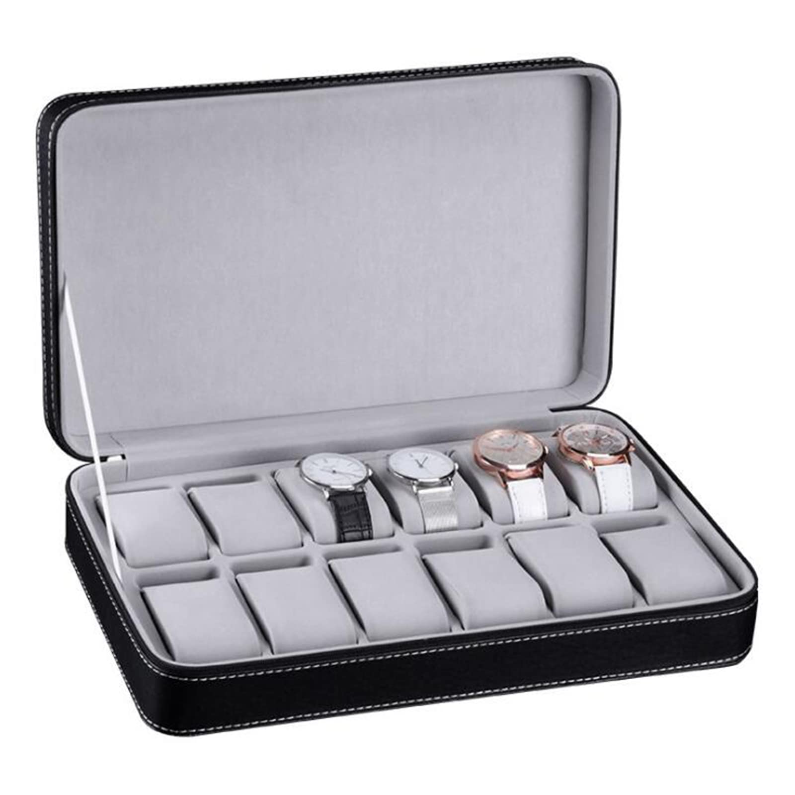 Guolich Watch Storage Box Watch Display Holder Case PU Leather Jewelry Bracelet Collection Organiser with Zipper (6 Slots) (12 Slots)