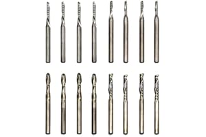 OSCARBIDE 16-Piece Carbide End Mill Set: 4pcs 1/8" Shank 2-Flute Ball Nose & 12pcs 1-Flute Milling Cutters for CNC Engraving, Milling, 3D Sculpting & Roughing