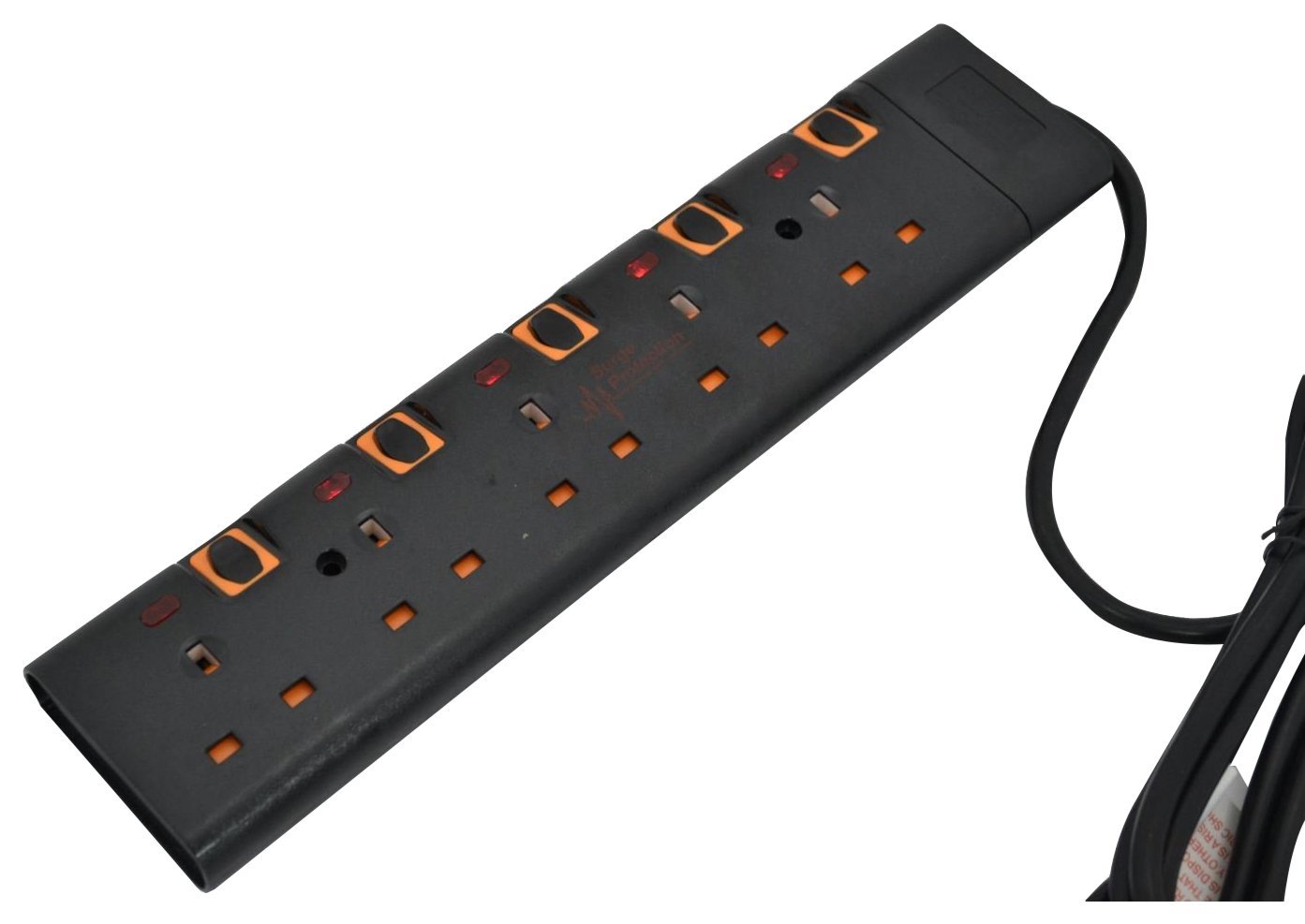 Shine SS_eXT_BK Black 2m 5 Way Gang Switched Surge Protected Extension Lead With LED Indicators