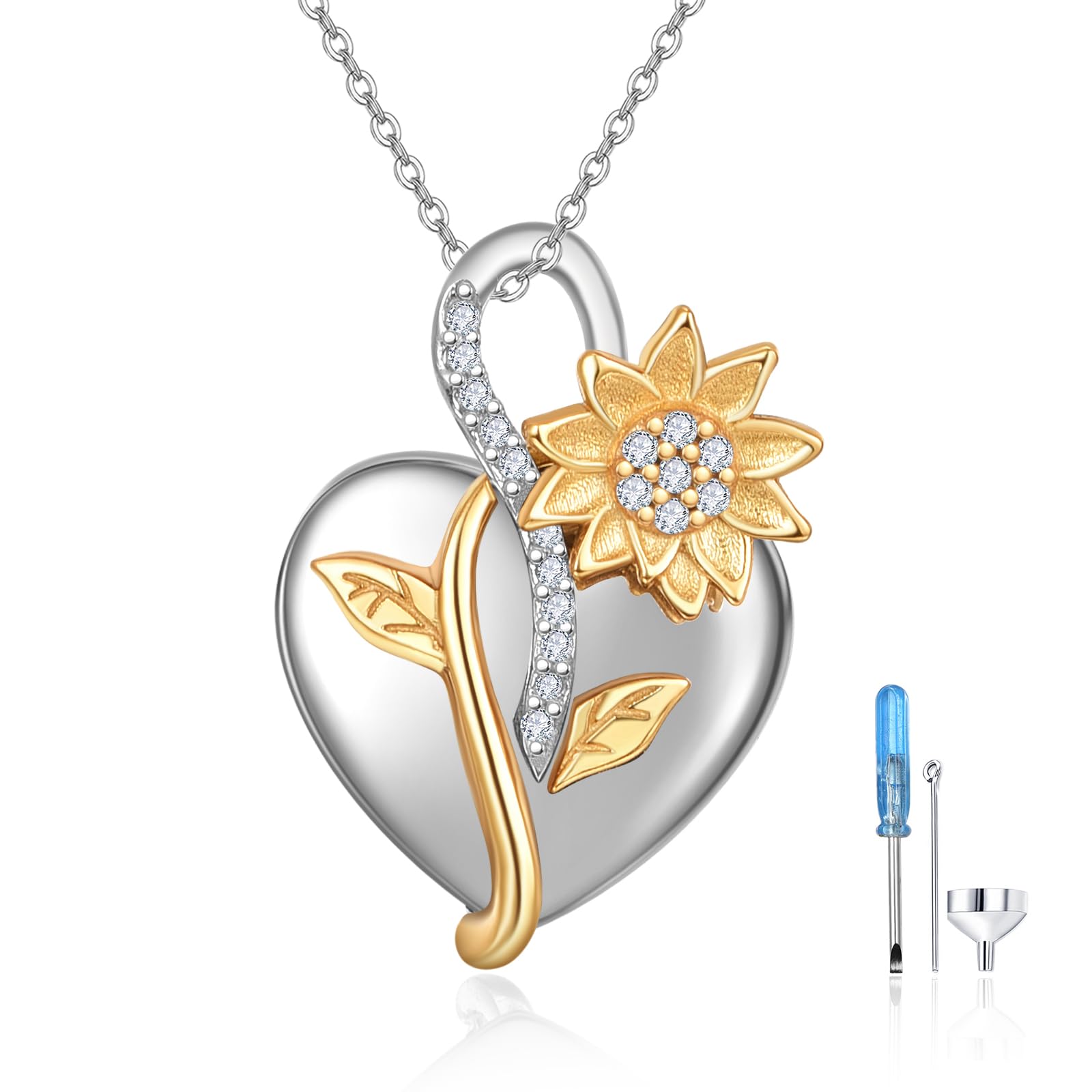 TANGPOET Sunflower Ashes Necklace 925 Sterling Silver Urn Necklace Memorial Cremation Jewellery for Ashes Pendant for Family Friends Pet with Funnel Filler Kit — image 1