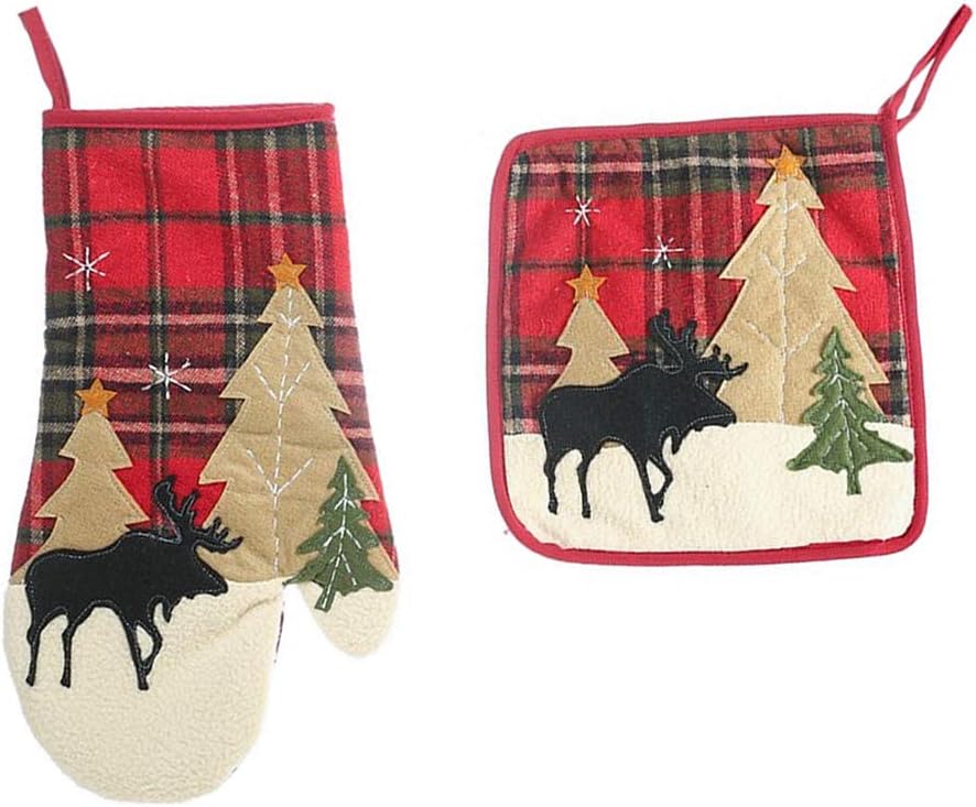 2pcs Christmas Potholders Cloth Pocket Oven Mitts Set Cotton Potholders Hot Pad Square Heat Resistant Oven Gloves Kitchen Cooking Potholders for BBQ Grilling Baking Red