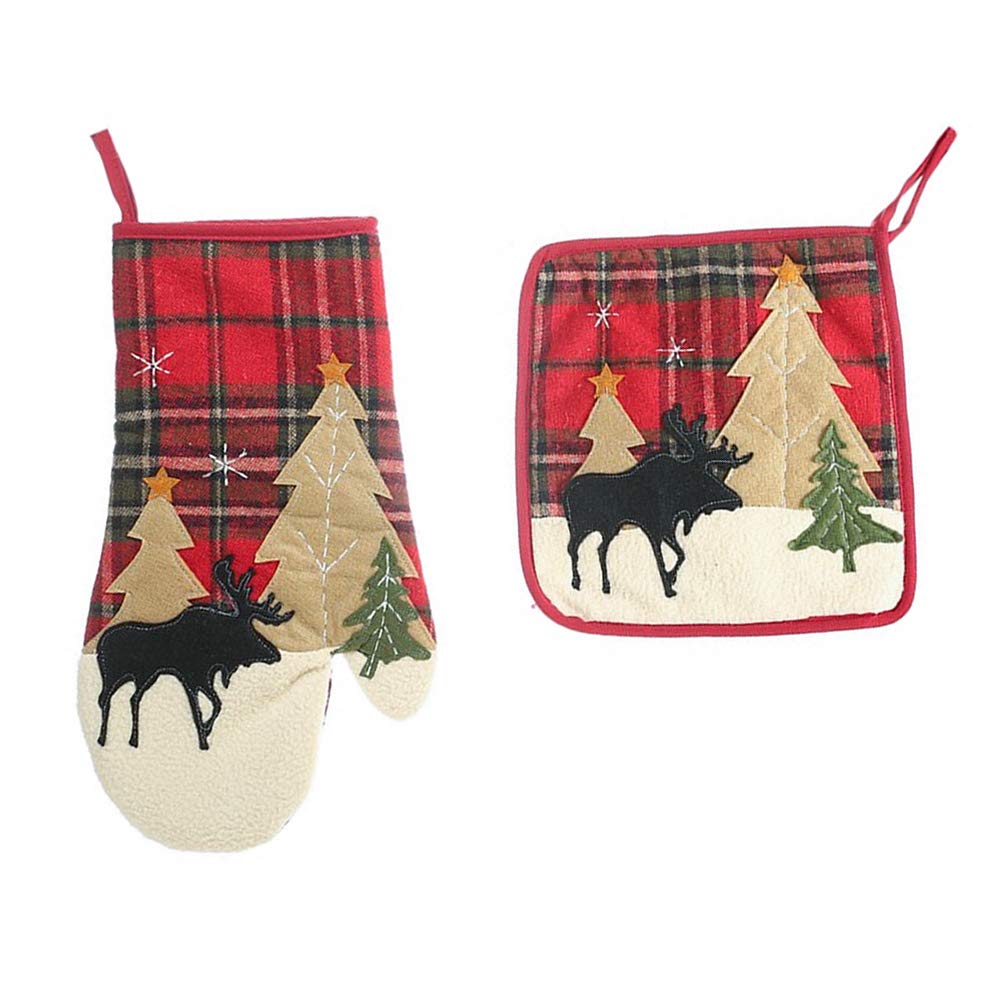 2pcs Christmas Potholders Cloth Pocket Oven Mitts Set Cotton Potholders Hot Pad Square Heat Resistant Oven Gloves Kitchen Cooking Potholders for BBQ Grilling Baking Red