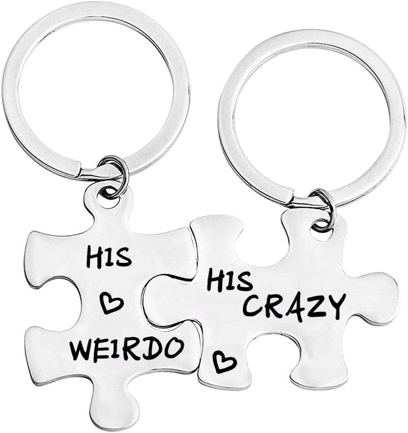 FUSTMWGay Couple Gifts His Crazy His Weirdo Keychain Set LGBT Gift Gay Lesbian Couples Jewelry Wedding Gift for Gay (silver)