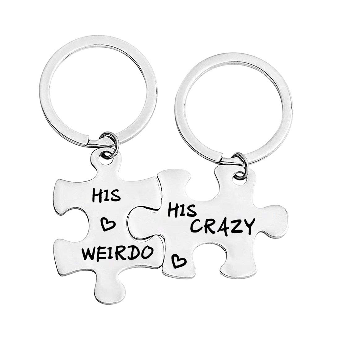 FUSTMWGay Couple Gifts His Crazy His Weirdo Keychain Set LGBT Gift Gay Lesbian Couples Jewelry Wedding Gift for Gay (silver)