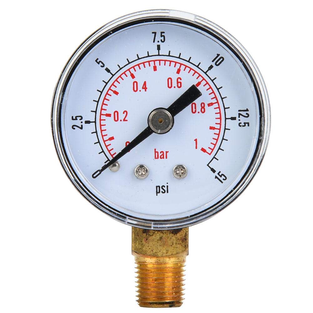 Pressure Gauge, 1/8inch BSPT Mechanical Pressure Meter Bottom Connection Pressure Measuring Device for Air,Oil,Water(0-15psi,0-1bar)