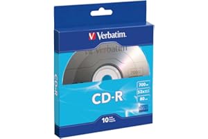 Verbatim CD-R Blank Discs 700MB 80-Minutes 52X Recordable Disc for Data and Music- 10 Pack,Blue