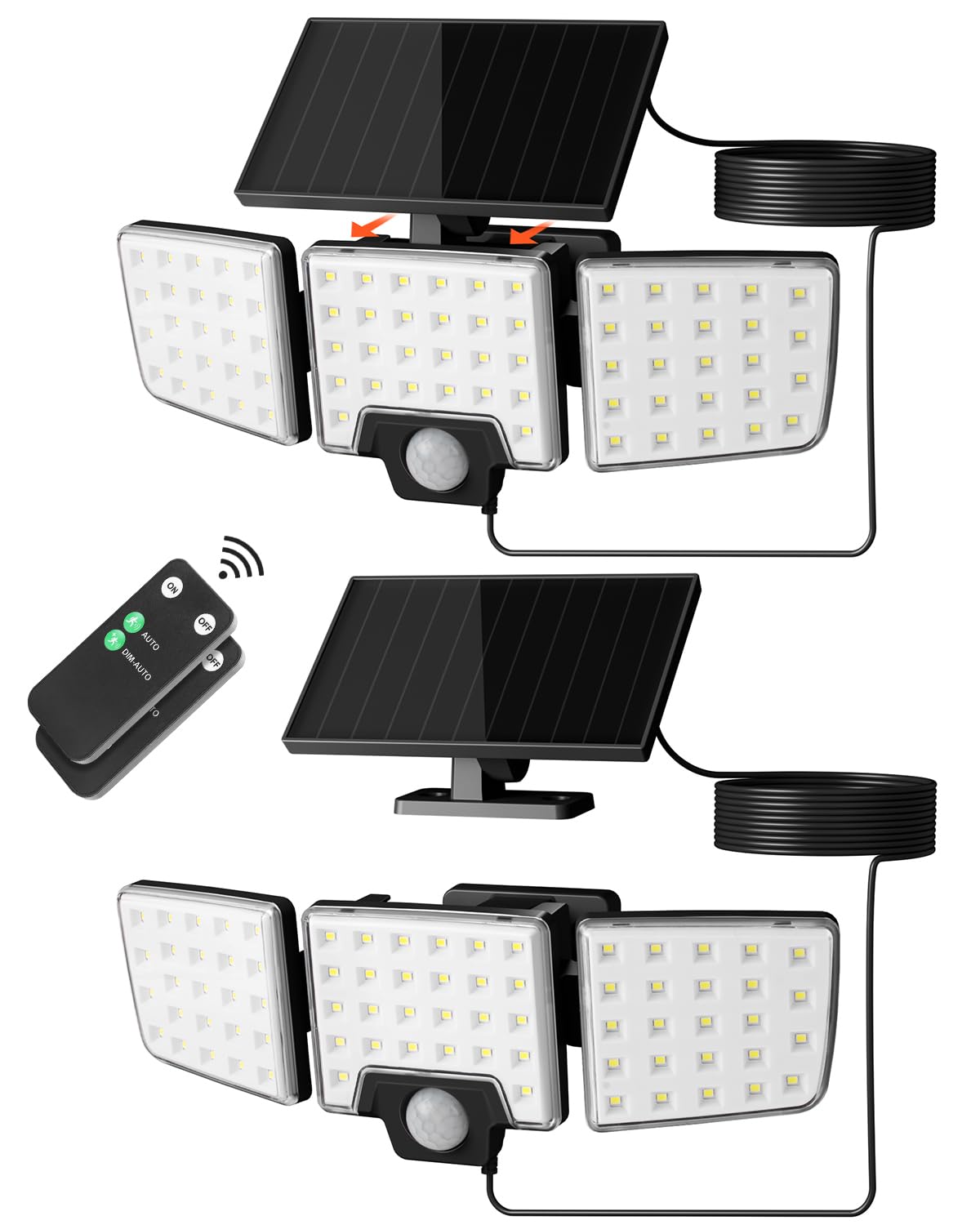 Lepro Solar Security Lights Outdoor Motion Sensor, 2 in 1 Separated and Integrated Remote Control IP65 Waterproof Solar Lights with 3 Light Modes, 3 Heads Solar Floodlight for Garden Yard