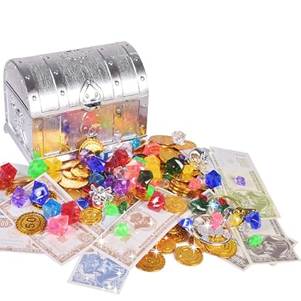 Thboxes Retro Treasure Box with Lock Toys for Party Favors Props Decoration Pirate Treasure Chest for Kids Pirate Treasure Chest (Silver) Set 14x11x10cm