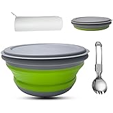 RMAMSCOV Collapsible Camping Bowl with Lid,1 Pack Silicone Salad Bowl Serving, Microwave Foldable Soup Ramen Serving for Travel, Picnic, Rv(Green)