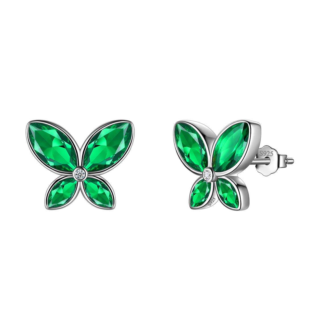 Aurora Tears Green Butterfly Studs Earrings Women 925 Sterling Silver Animal Butterflies May Birthstone Emerald Earring Stud Crystal Wedding Birthday Jewelry DE0229G — image 1