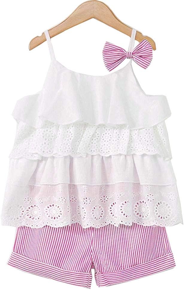 Toddler Girls Clothes Off Shoulder Tops Lace Bowknot Shirt and Floral Short Pants Outfit Set