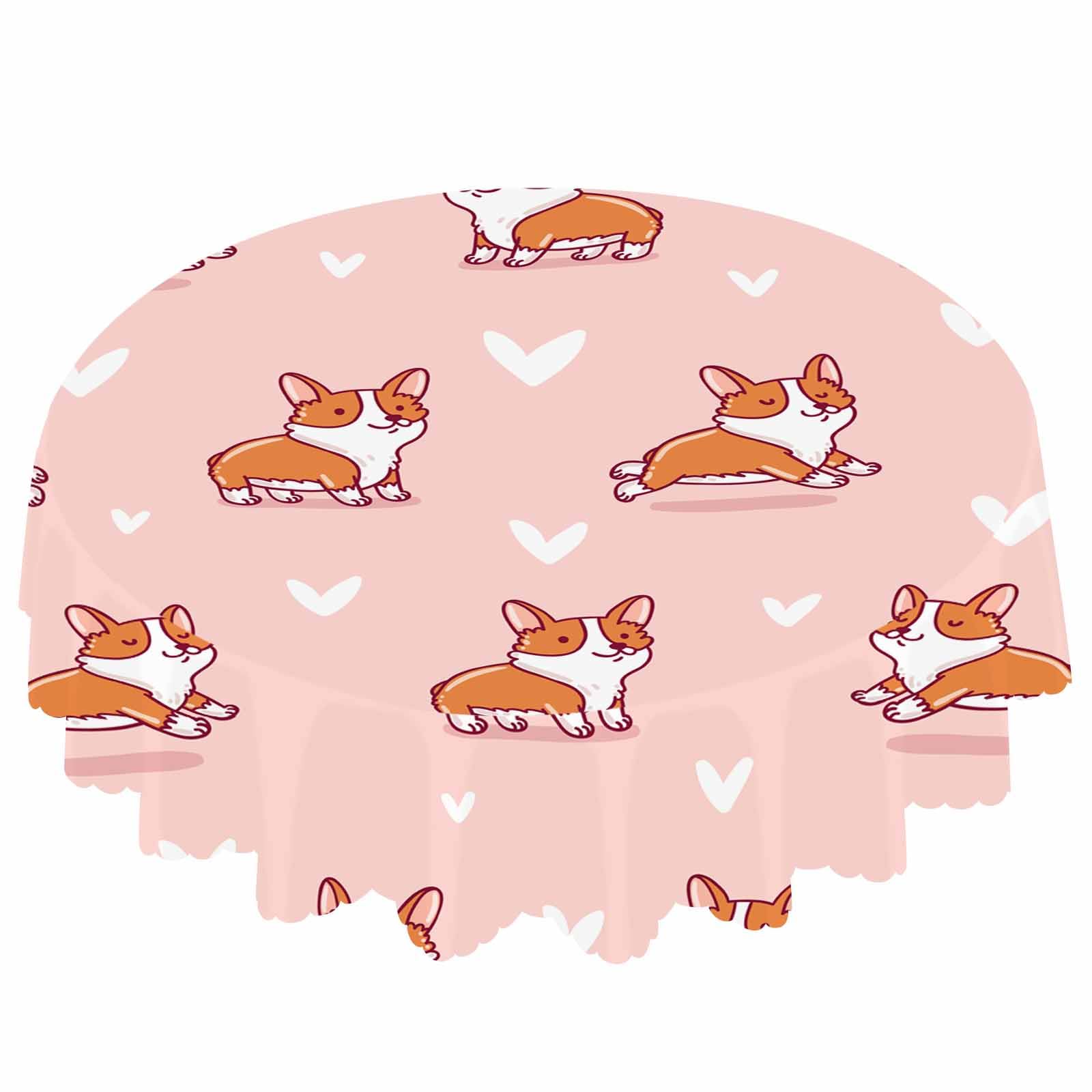 IBILIU Cute Corgi Dog Round Tablecloth,Kawaii Puppy