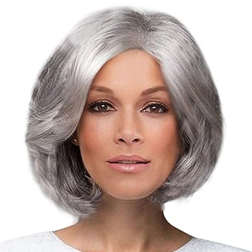 Women Wig Middle And Old Aged Short Curly Hair Silver Gray