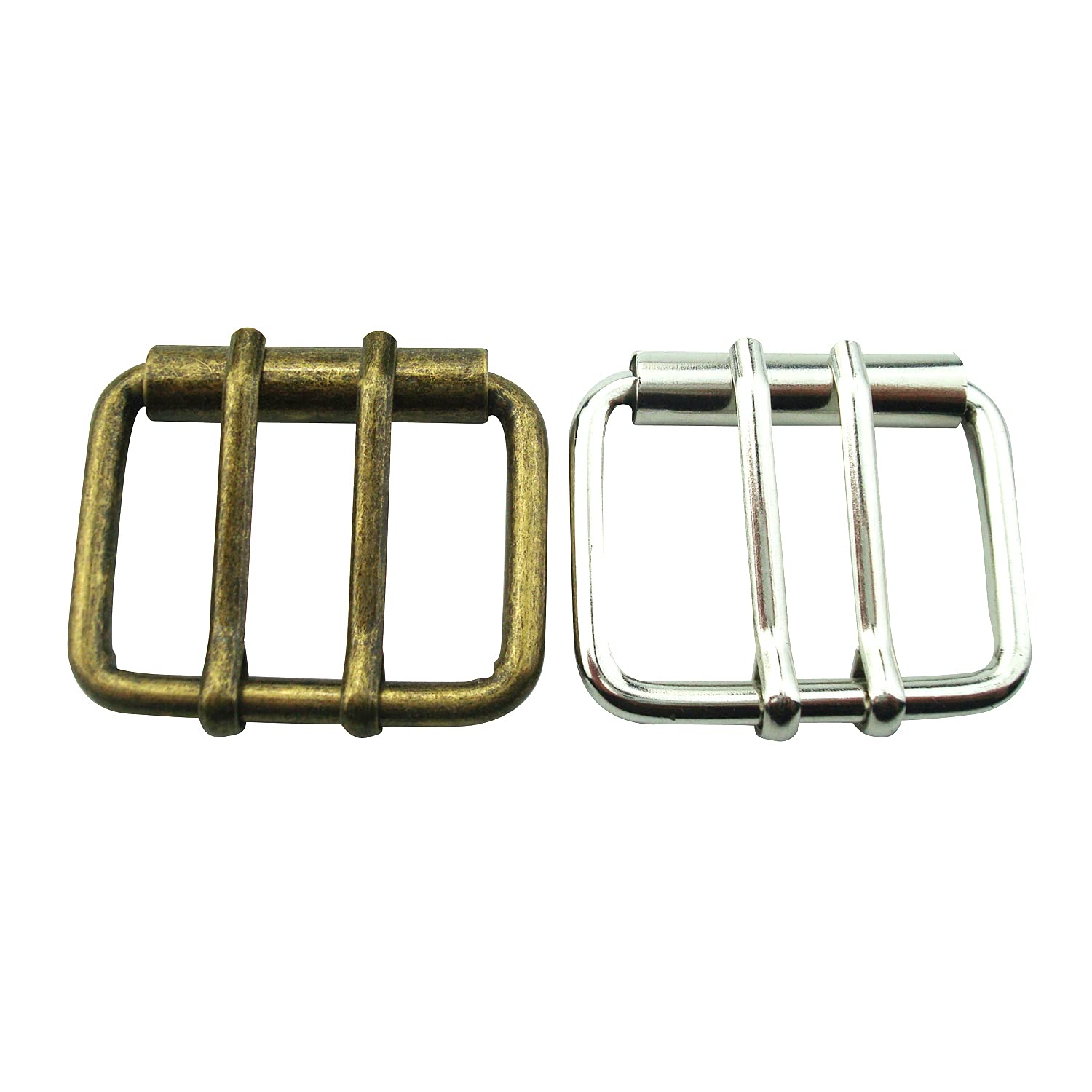 MYIW 1-9/16"(40mm) Replacement Roller Belt Buckle,Double Pins DIY Leathercraft Hardware Belt Buckle - 2 pieces (bronze and silver)