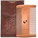 Peach Wood Beard Comb for Grooming with Dual Size Teeth & Leather Pouch