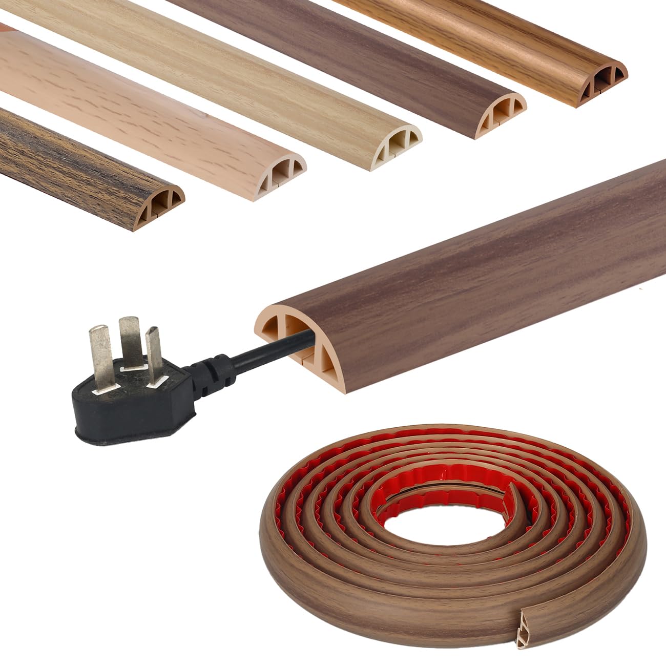 配線カバー ケーブルカバー 配線隠し コード隠し 木目 フロアコードカバー 床用 PFIRHAS 配線モール コードカバー PVC 柔らかい 絶縁 耐衝撃 難燃素材 粘着式 自由裁断 つまずきを防ぐ 収納力良い 配線 コード 隠し 噛み防止 オフィス/家庭/PC/工場/倉庫/コンサート/道路 屋内と屋外環境に最適 日本語取扱説明書付属 の商品画像