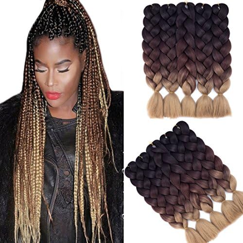 5Pcs/Lot Ombre Kanekalon Jumbo Braiding Hair Extension(Black-dark brown-light brown)