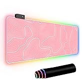 Pink RGB Mouse Pad LED Desk Mat Large Gaming Mousepad Pink and White Line Design, Keyboard Pad XL Mouse Mat for Home and Office