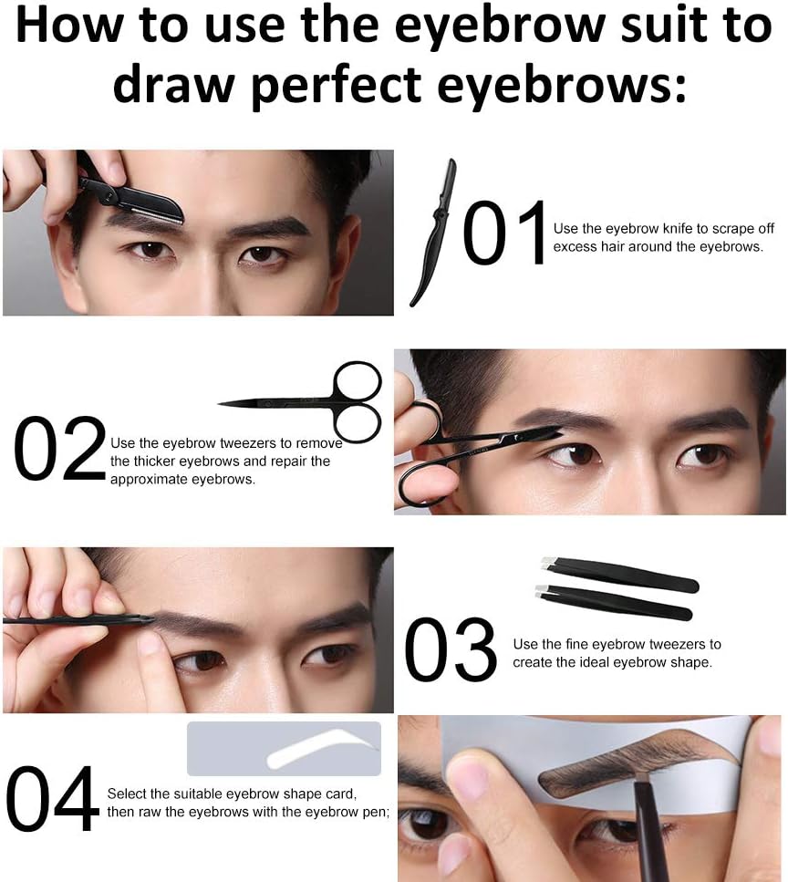 Eyebrow Kit, Eyebrow Grooming Set, Eyebrow Tweezers Set, Professional Stainless Steel Eyebrow Tweezers Kit for Women/Men include Razor Eyebrow Brush Eyebrow Pen, Bites Tight with Travel Case: Home Improvement
