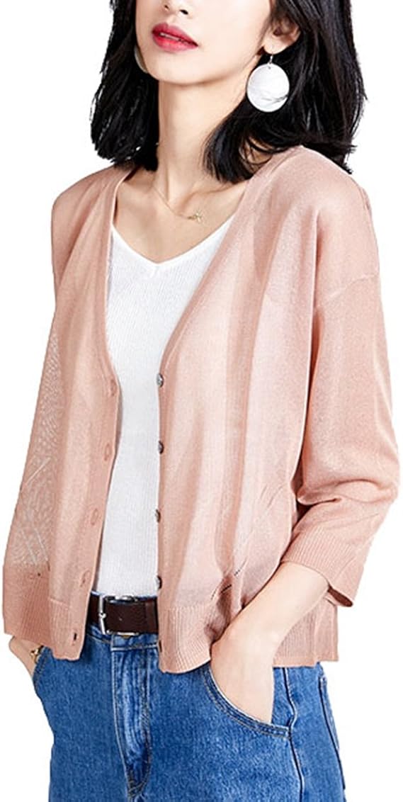 Amazon Xinxikeji カーディガン レディース サマーニット 事務服 カーディガン 春夏秋 シンプル ブラウス フォーマル おしゃれ 薄手 Uvカット 日焼け 冷房対策 防寒 彼女 母の日 アウター 旅行 通勤用 カーディガン ボレロ 通販