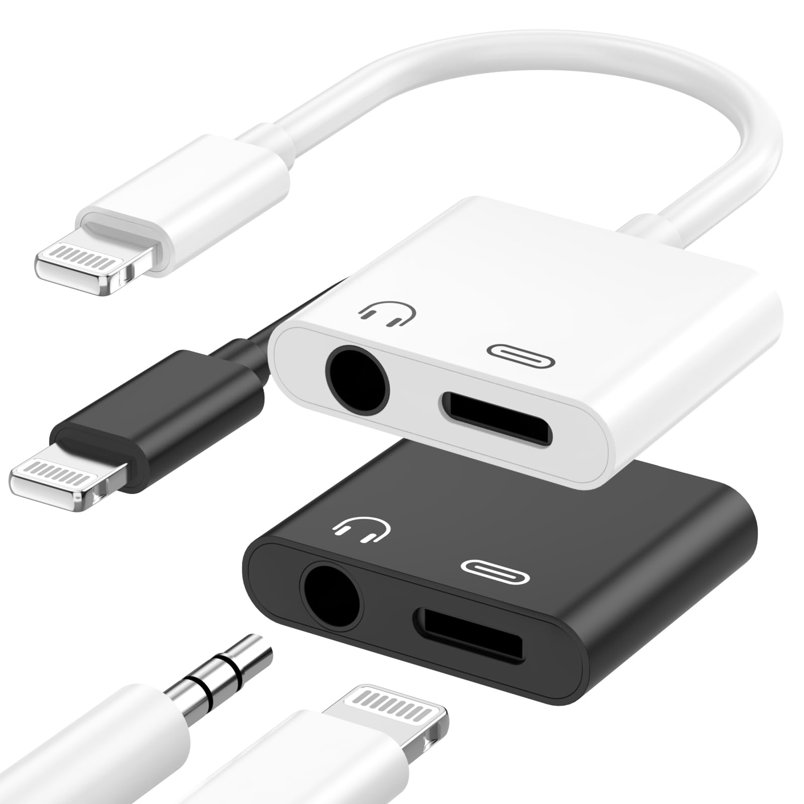Photo 1 of [Apple MFi Certified] iPhone Headphones Splitter Adapter,2 in 1 Lightning to 3.5mm Headphone Aux Audio+Charge Jack Adapter Dongle Splitter Compatible with iPhone14/13/12/11/SE/XS/XR/X/8/7(Black+White)