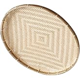 Yardenfun Large Round Bamboo Woven Tray No Hole Natural Bamboo Basket for Food Serving Snack Display Kitchen Dining 16.38 Inch