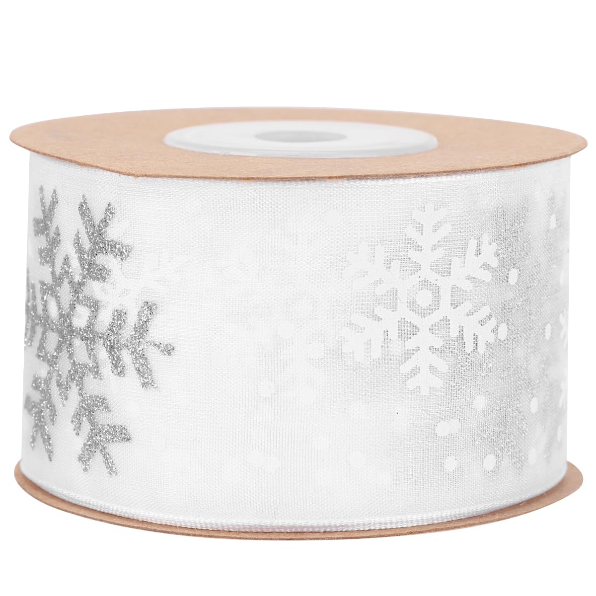 Roll of Christmas Ribbon Snowflake Ribbon for Christmas Tree Wrapping Decoration White Holiday Party for DIY Craft (38mm Wide 10 Yard)