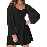 Womens Lace Mini Fall Dress Long Sleeve Sweetheart Neckline A Line Flowy Cocktail Party Wedding Guest Dresses
