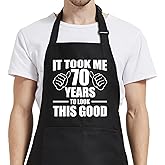 Gvlrbut 70th Birthday Decorations Men , 70th Birthday Gifts for Women Grilling Aprons for Men with Pockets Kitchen Cooking Chef Apron for Dad Mom Best Retirement Gift for Elderly Man, One Size