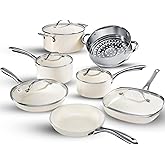 Gotham Steel 12 Pc Ceramic Cookware Set Nonstick, Ceramic Pots and Pans Set Non Stick with Steamer for Cooking, Non Toxic PFOA PFOS Free, Premium Stay Cool Handles, Oven & Dishwasher Safe