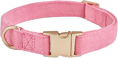YUDOTE Ultra-soft Dog Collar Natural Cotton Corduroy Small Dogs Rosy Pink