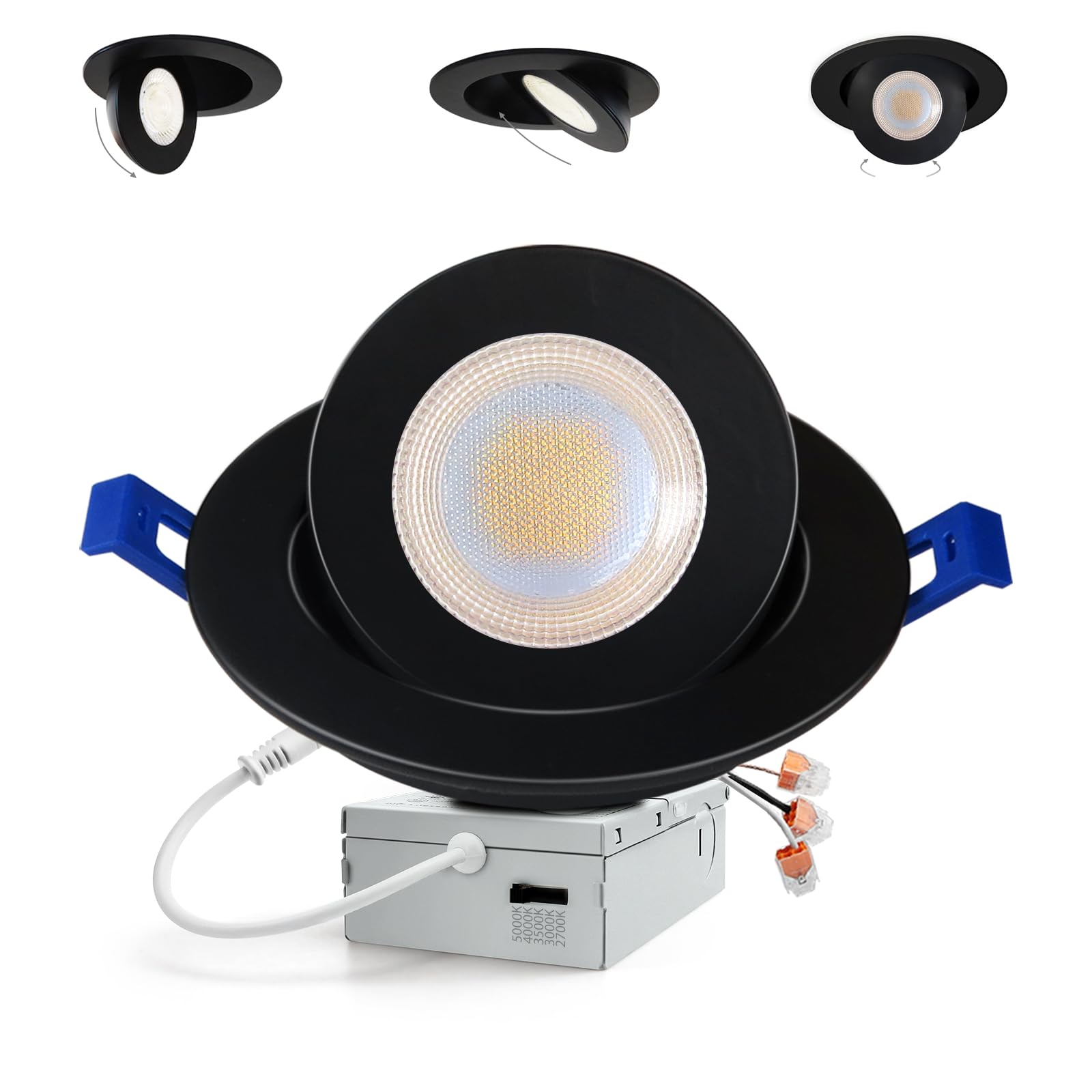 Photo 1 of Adetu Recessed Lighting 6 inch, 360°+90° Adjustable Directional 6 inch 5CCT Gimbal Black Led Recessed Light, 2700K-5000K Dimmable Retrofit Eyeball Can Recessed Lights with Jbox, ET (Black,1 Pack)