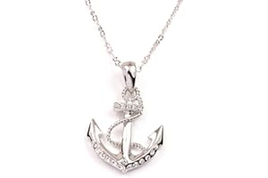 FC Jory White & Rose Gold Plated Crystal Rhinestones Anchor Pendant Necklace