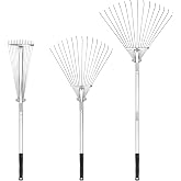 Buyplus Adjustable Garden Leaf Rake - 24 to 63 Inch Telescopic Metal Expandable Folding Leaves Rake, Metal Rakes for Leaves, 