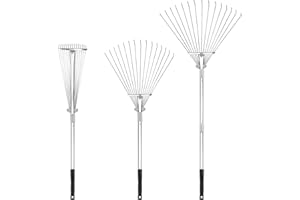 Buyplus Adjustable Garden Leaf Rake - 24 to 63 Inch Telescopic Metal Expandable Folding Leaves Rake, Metal Rakes for Leaves, Yard Rakes for Lawn Yard, Flowers Beds, Sliver