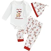 MAYUMMPY Baby Boy Girl My First Christmas Clothes Sets Long Sleeve Letter Deer Romper Pants Hat Newborn Christmas Outfit