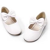 PANDANINJIA Toddler/Little Kid Girl's Angela Dress Mary Jane Ballet Flats Bow Flower Girl Wedding Party Ballerina Flat Shoes