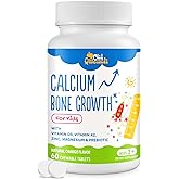 ChiQwench 500 MG Calcium Supplement with Vitamin D3 &amp; K2, Zinc, Magnesium &amp; Prebiotics. Kids Vitamins for Kids' Height. Bone Strength, High Absorption, Orange Chewables, Non-GMO, Gluten Free, 60 Tabs