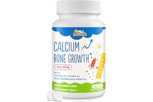 ChiQwench 500 MG Calcium Supplement with Vitamin D3 & K2, Zinc, Magnesium & Prebiotics. Kids Vitamins for Kids' Height. Bone Strength, High Absorption, Orange Chewables, Non-GMO, Gluten Free, 60 Tabs