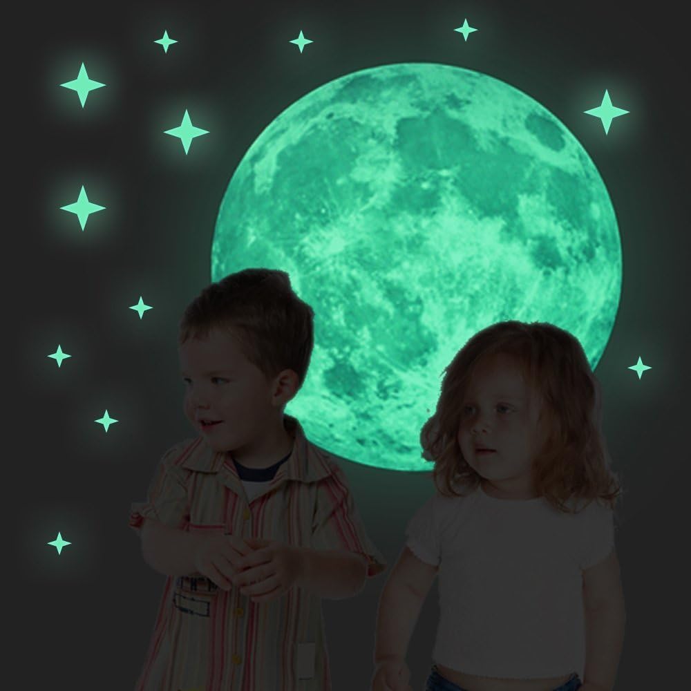 Judek 40cm Full Night Moon with Stars Glow in The Dark Luminous Light Stickers - Removable Adhesive Wall Decals.