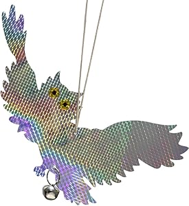 TRRAPLE Reflective Bird Scare Owl Deterrent, Bird Scare Owls, 2 Pcs Hanging Bird Repellent Devices to Keep Birds Away from Your House Window Garden