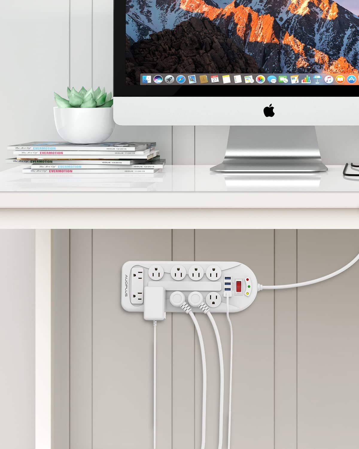 Surge Protector Power Strip with USB, 6ft Extension Cord, 10 Outlets and 4 USB Ports, AUOPLUS Mountable Power Strips Flat Plug with Overload Protection for Home, Office and Dorm, ETL Listed
