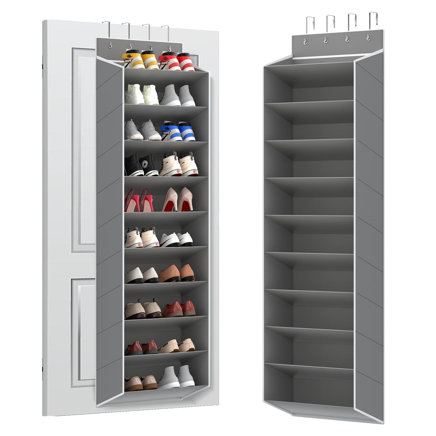 Photo 1 of REGELETO 10 Tiers Large Size Over Door Shoe Organizer Storage, Hanging Shoe Rack for Door with Deep Pockets, Fit 20-30 Pairs Shoe Organizer Holder for Sneakers and Boots (Grey)