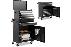 IRONMAX Rolling Tool Chest, 5-Drawer Lockable Tool Cabinet w/Adjustable Shelf & 4 Universal Wheels, 2 in 1 Detachable Tool Bo