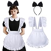 Cardkiss White Apron for Women Maid Apron with Bow Headband Set for Halloween Theme Party