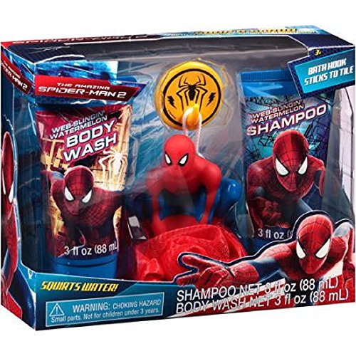 Marvel The Amazing Spider-Man 2 Soap & Scrub Gift Set, Web Slingin' Watermelon Shampoo and Body Wash, Hook and Bath Sponge, 4 pc