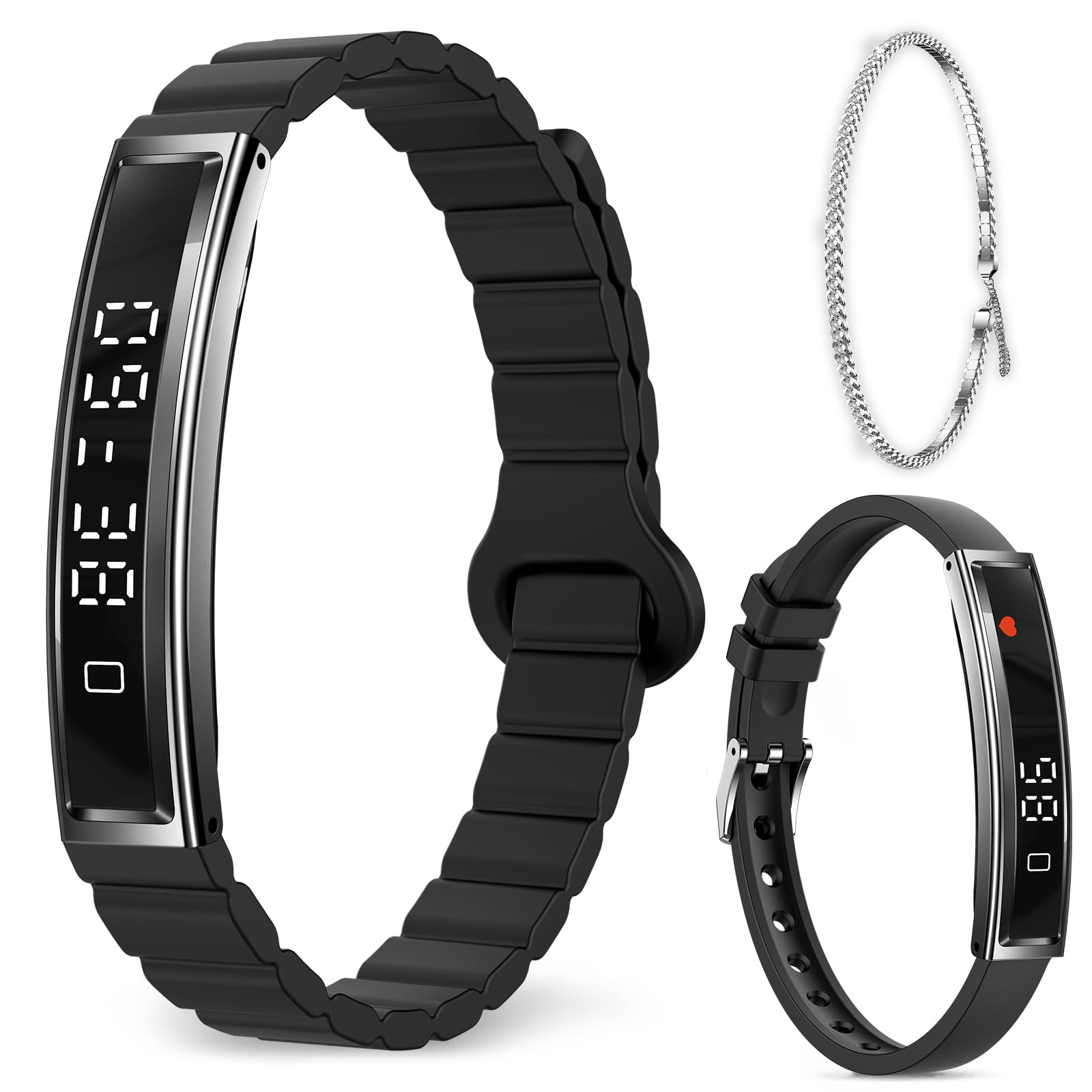 Photo 1 of Efolen Smart Bracelet for Women,Ultralight Fitness Tracker Smart Wristband with Heart Rate/Blood Oxygen/Sleep Monitor/Pedometer,Slim Smartwatch for Android iPhone,Activity Tracker,2 Band,Black